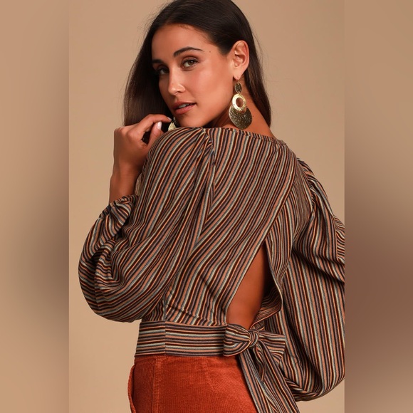 Free People Tops - FREE PEOPLE Autumn Nights Navy Multi Striped Tie-Back Top